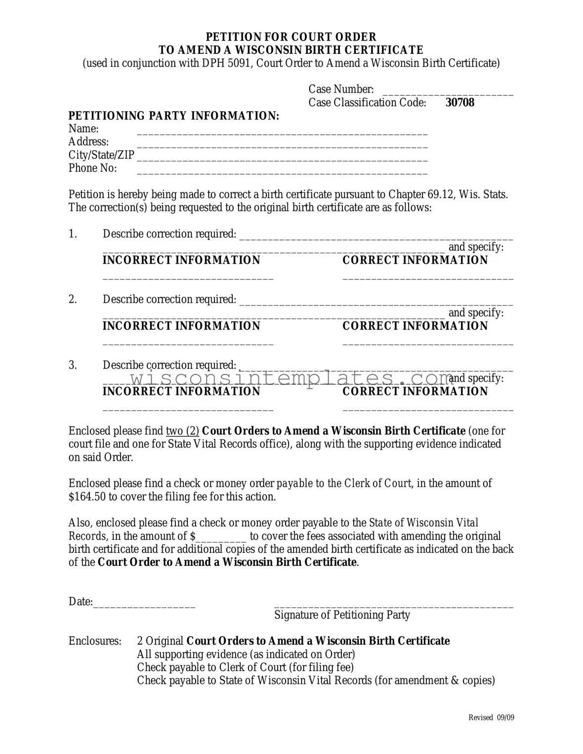 Fill Out Your Court Order To Amend A Wisconsin Birth Certificate Template