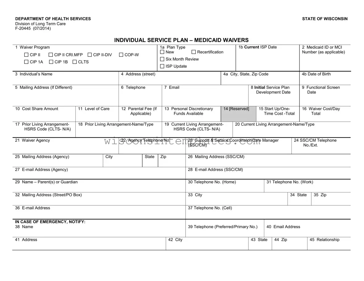 Fill Out Your Individual Service Plan Wisconsin Template
