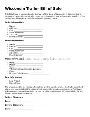 Legal Trailer Bill of Sale Form for Wisconsin State