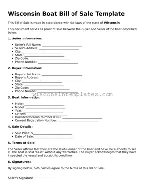 Legal Boat Bill of Sale Form for Wisconsin State