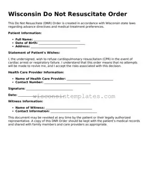 Legal Do Not Resuscitate Order Form for Wisconsin State