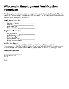Legal Employment Verification Form for Wisconsin State