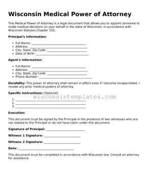 Legal Medical Power of Attorney Form for Wisconsin State