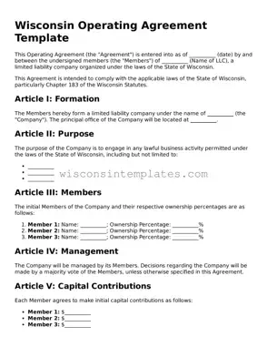 Legal Operating Agreement Form for Wisconsin State