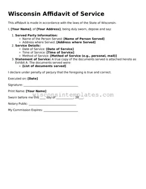 Legal Affidavit of Service Form for Wisconsin State