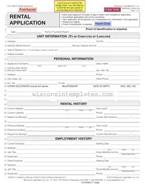 Fill Out Your Wisconsin Rental Application Template