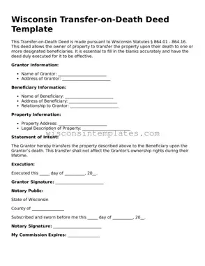 Legal Transfer-on-Death Deed Form for Wisconsin State