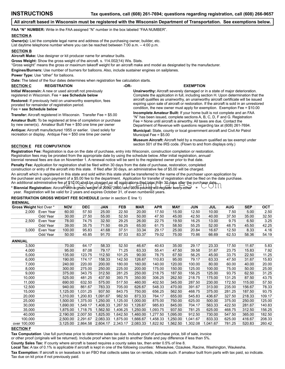 Fill Out Your Wisconsin Aircraft Registration Template