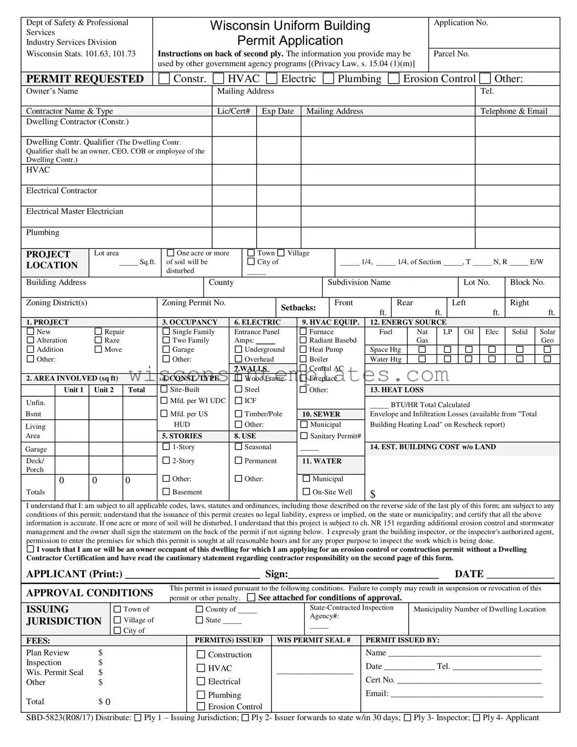 Fill Out Your Wisconsin Building Permit Template