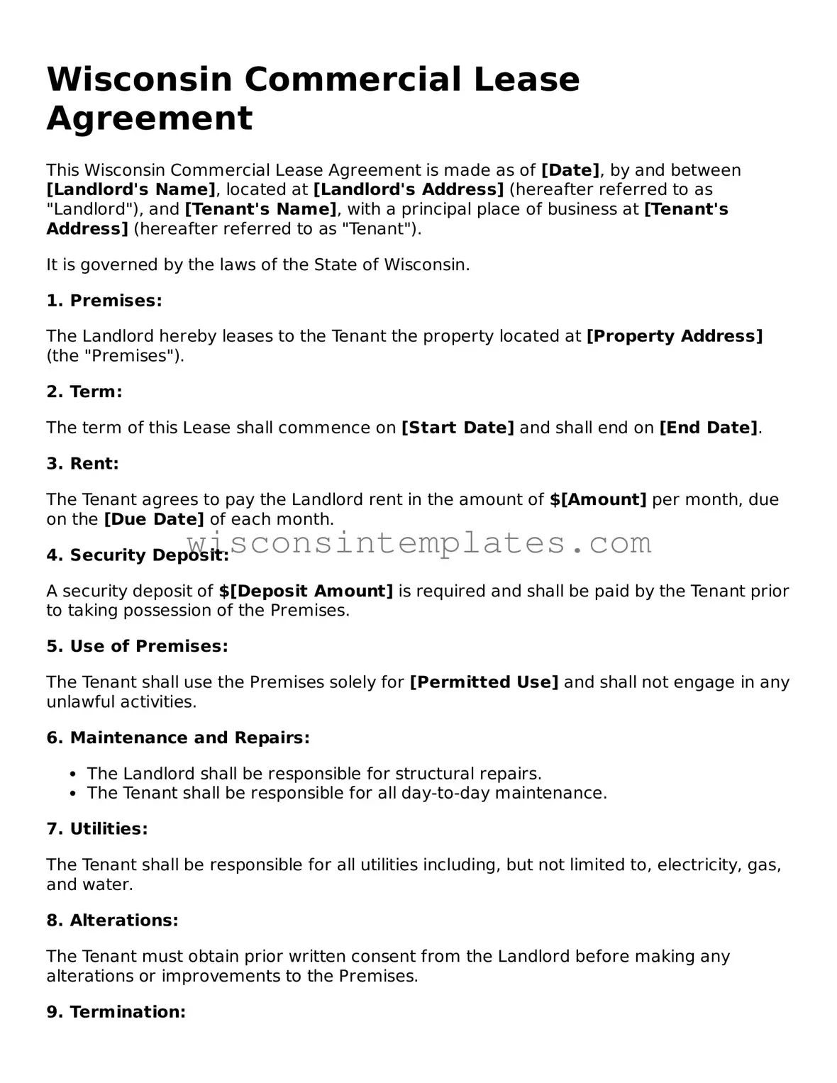 Legal Commercial Lease Agreement Form for Wisconsin State