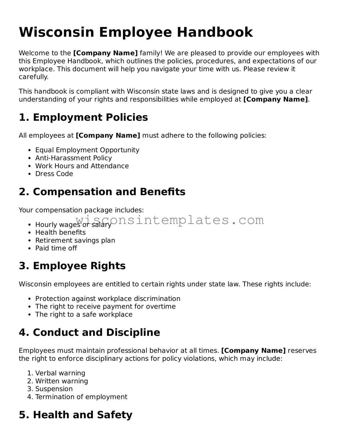 Legal Employee Handbook Form for Wisconsin State