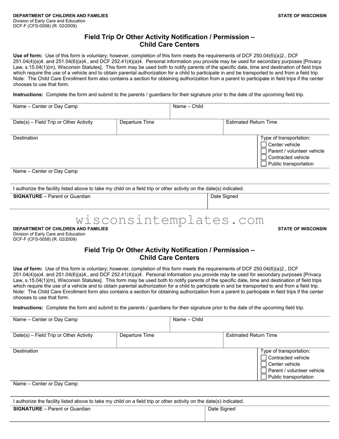 Fill Out Your Wisconsin Dcf F Template