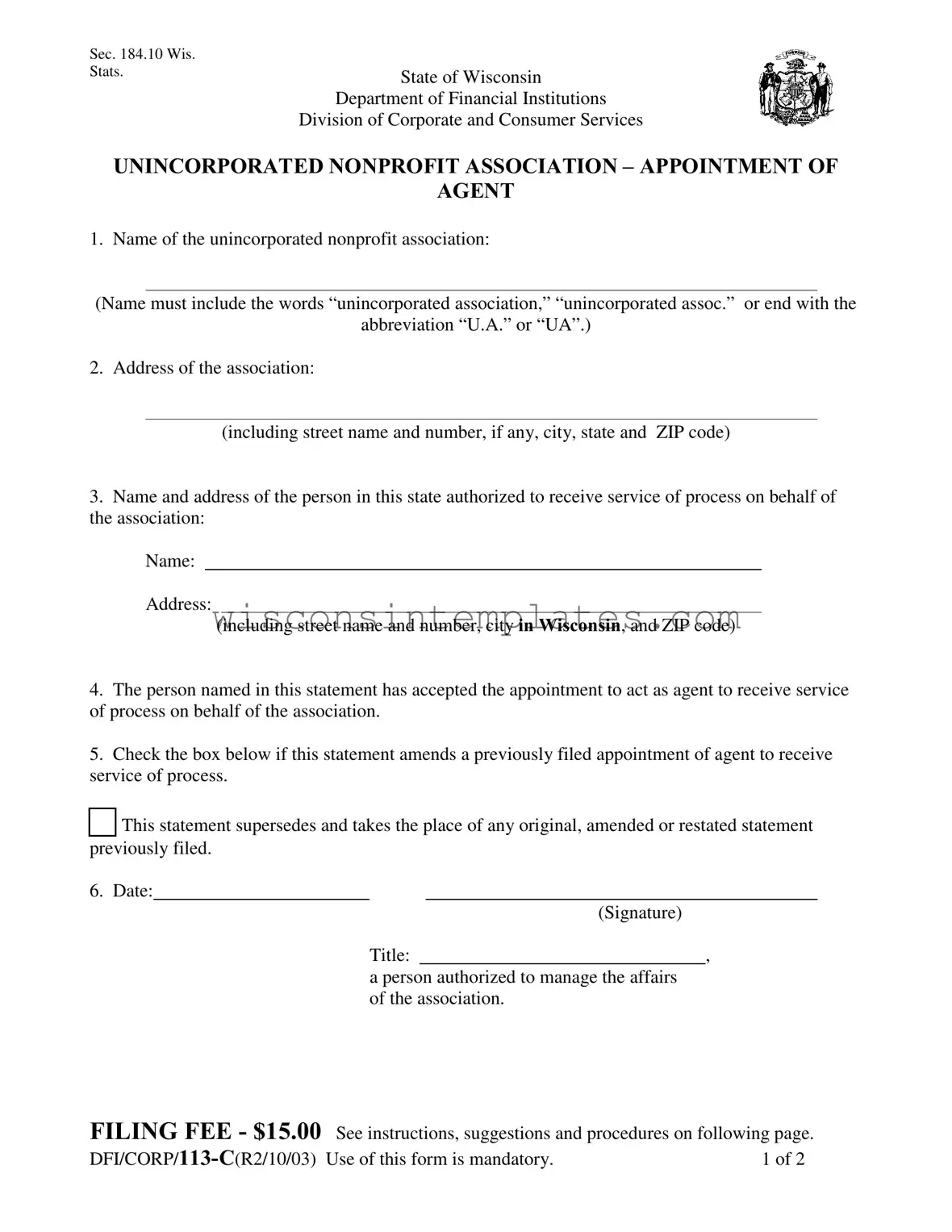 Fill Out Your Wisconsin Dfi Corp 113 C Template