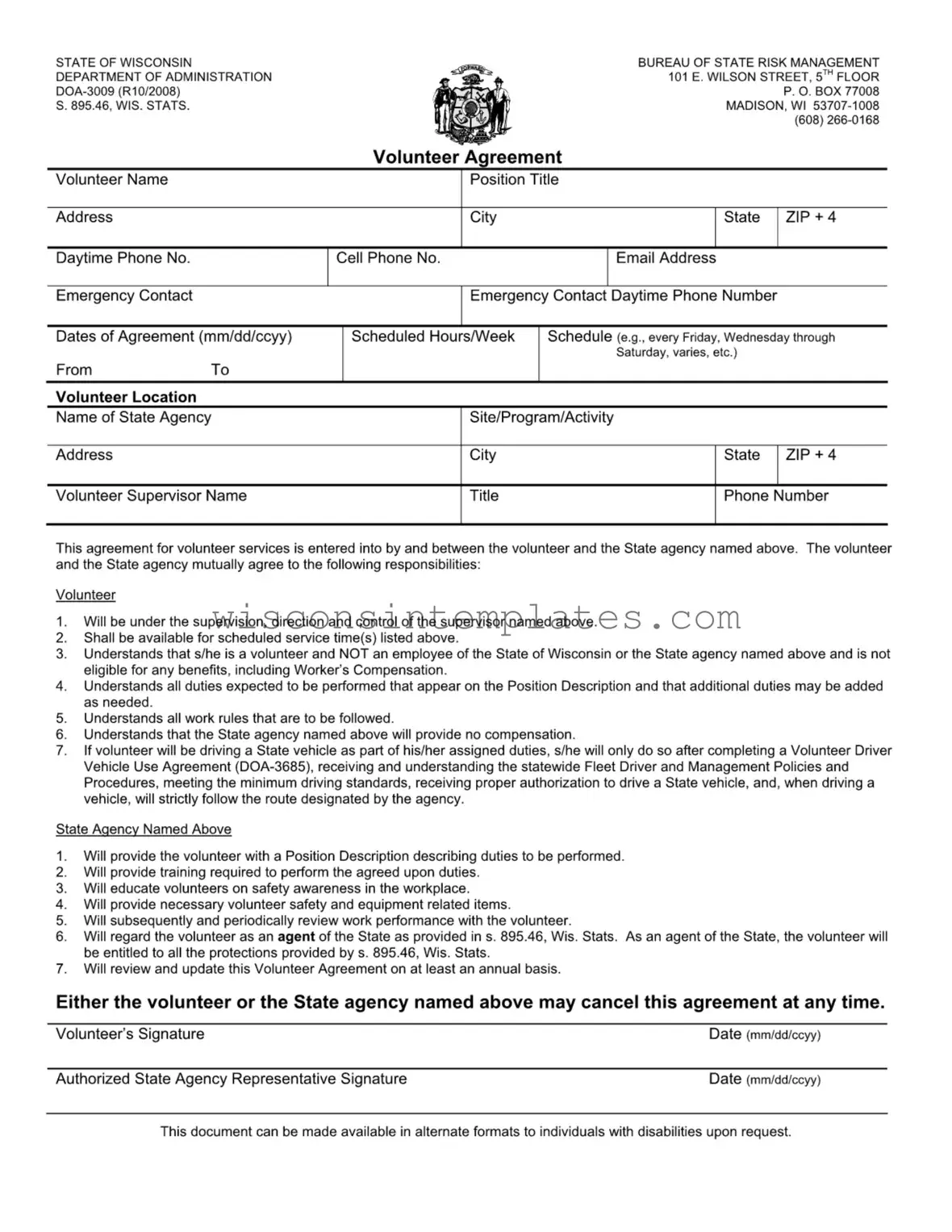 Fill Out Your Wisconsin Doa 3009 Template