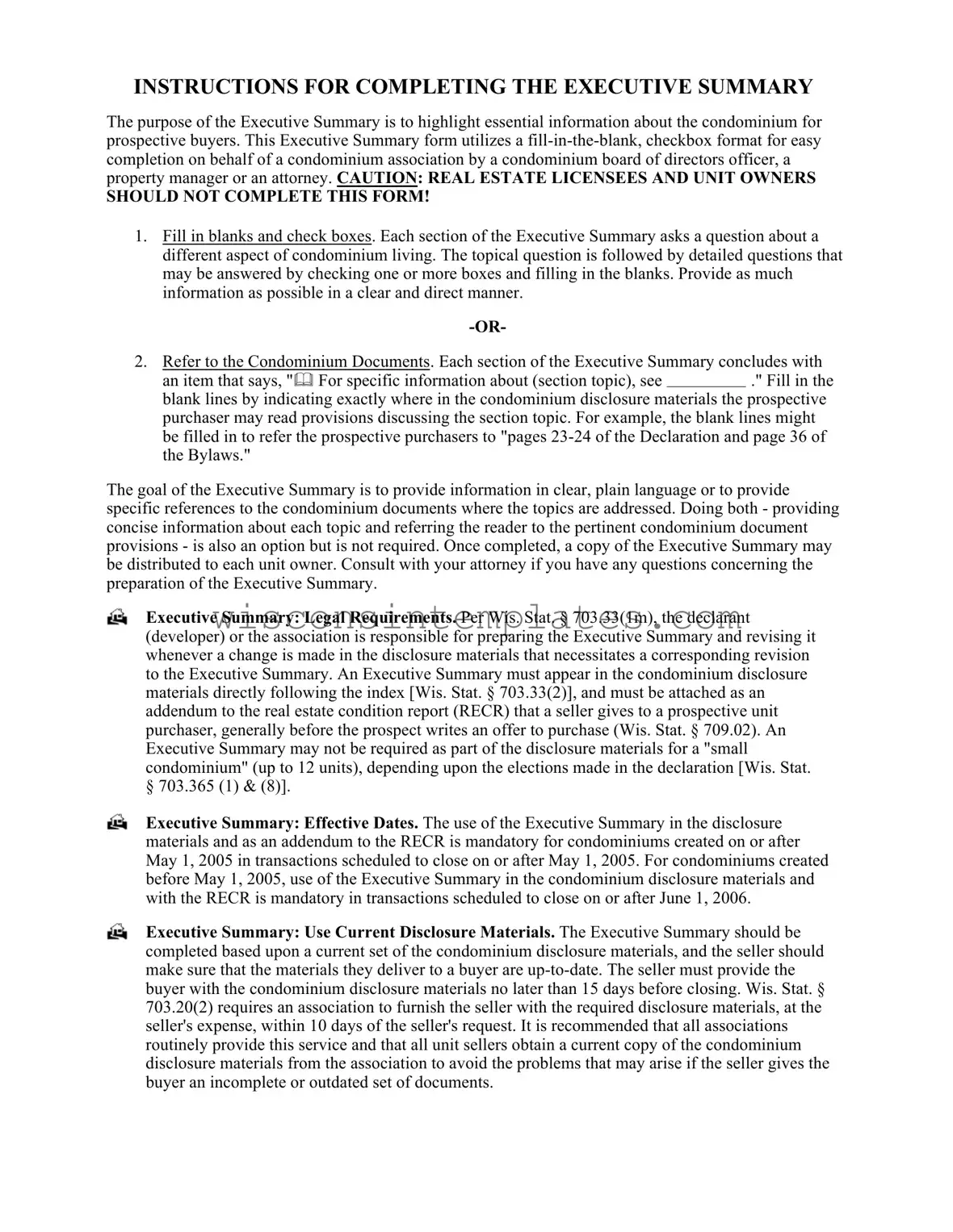 Fill Out Your Wisconsin Executive Summary Template