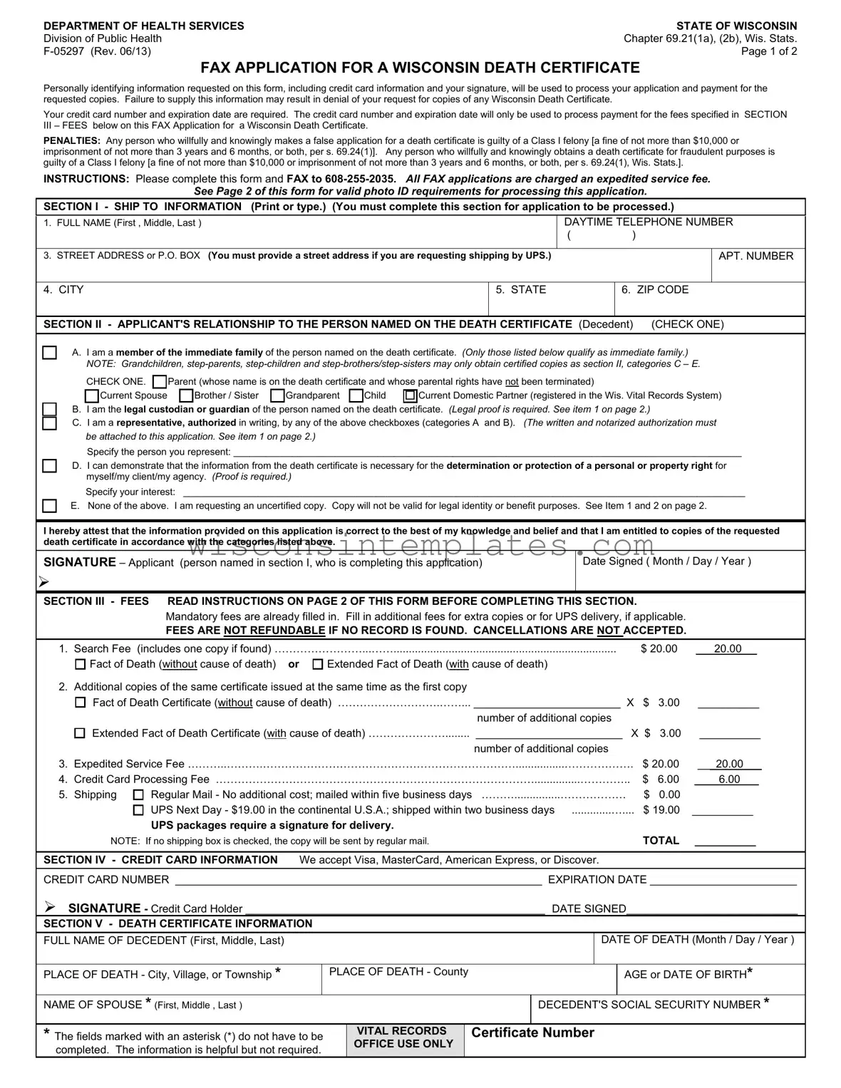 Fill Out Your Wisconsin F 05297 Template