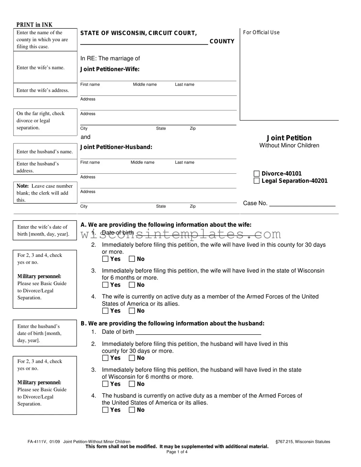 Fill Out Your Wisconsin Fa 4111 Template