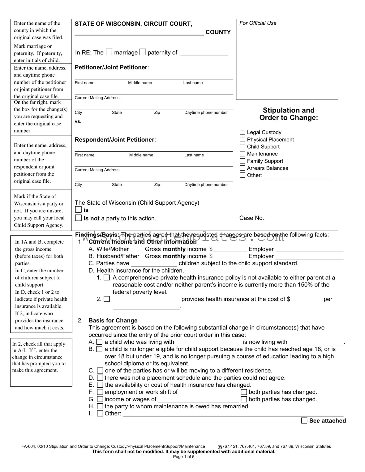 Fill Out Your Wisconsin Fa 604 Template