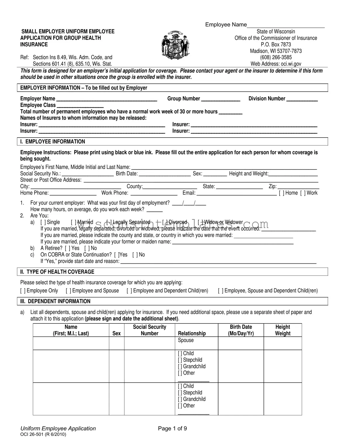 Fill Out Your Wisconsin Health Application Template