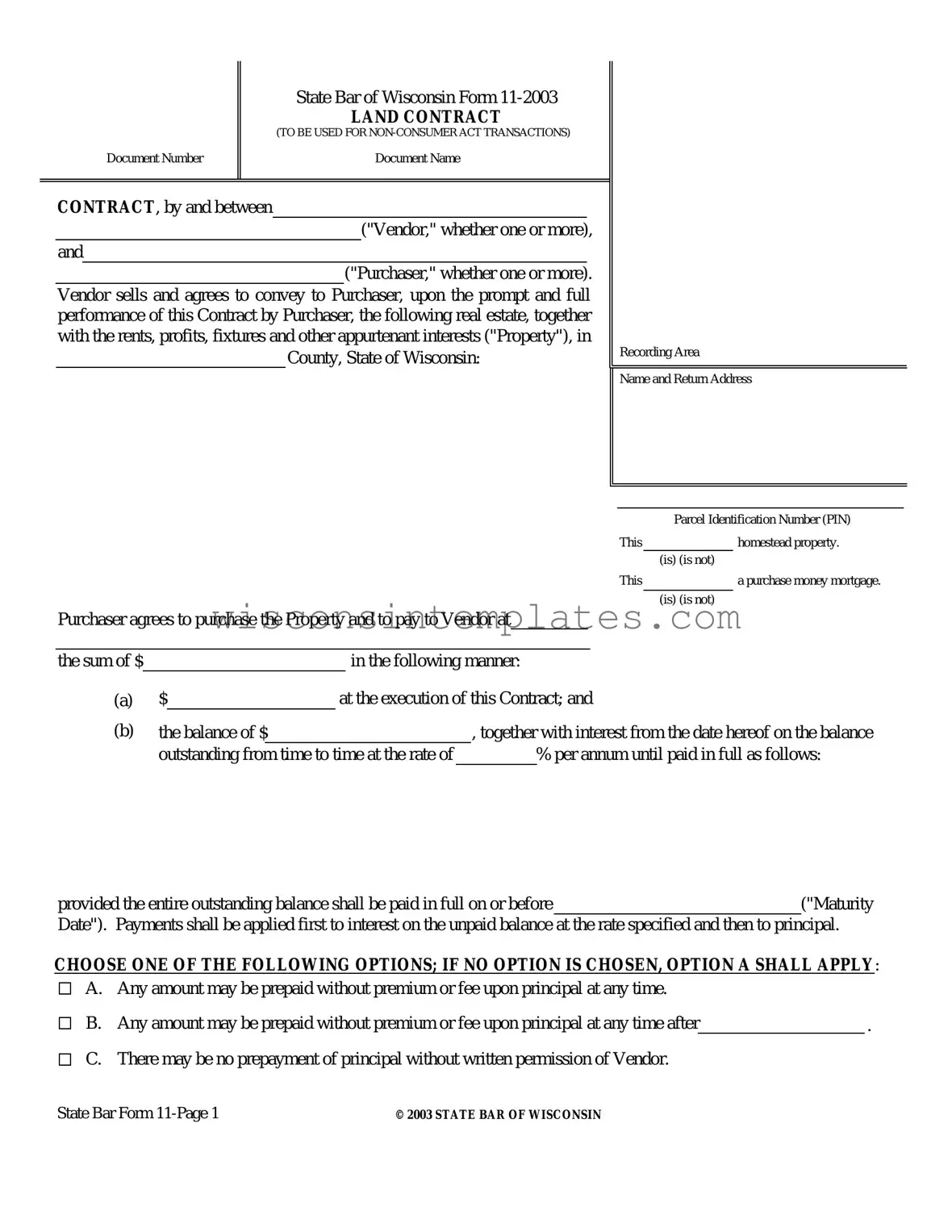Fill Out Your Wisconsin Land Contract Template