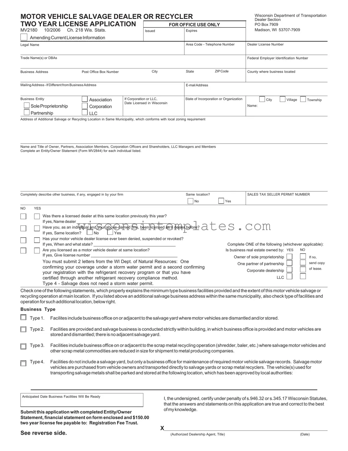 Fill Out Your Wisconsin Mv2180 Template