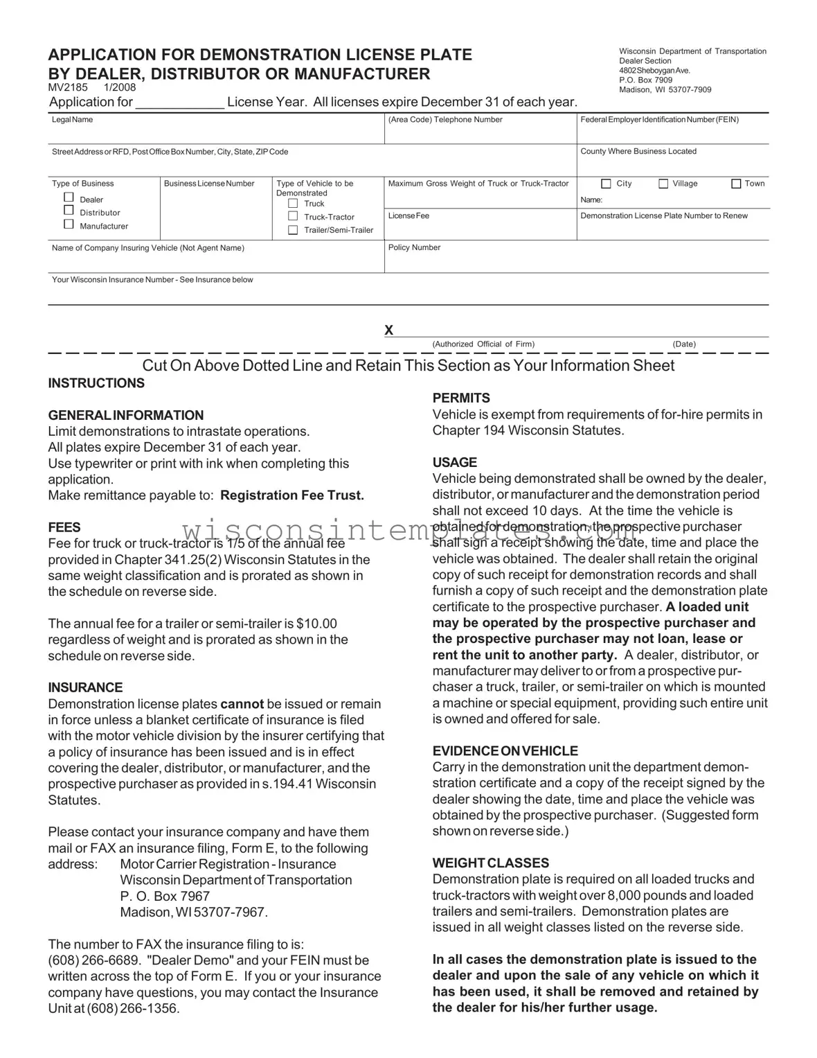Fill Out Your Wisconsin Mv2185 Template