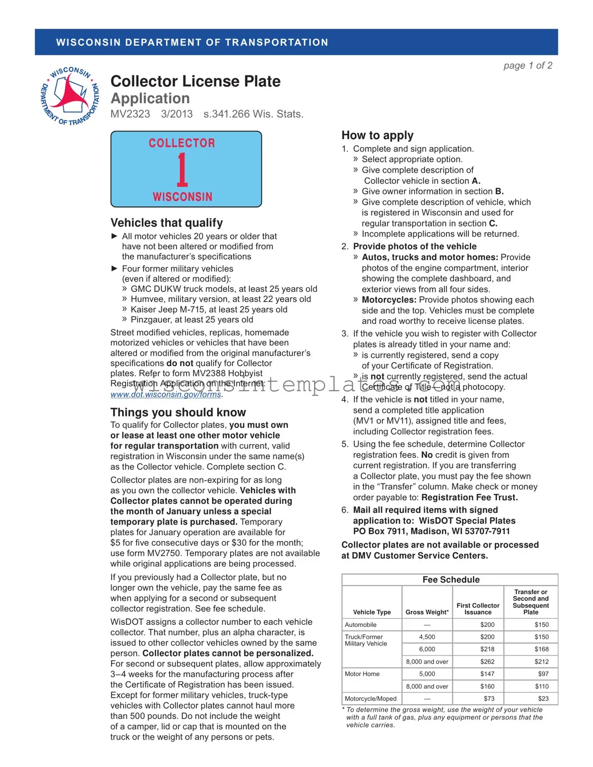 Fill Out Your Wisconsin Mv2323 Template