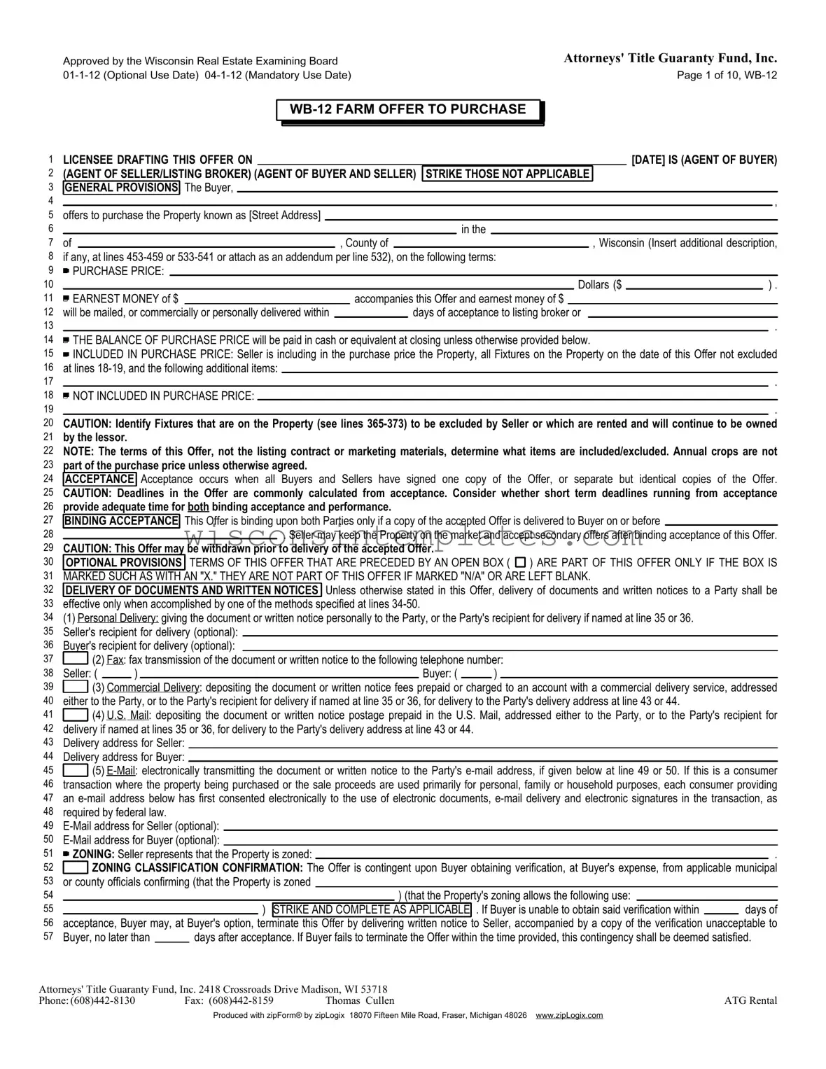 Fill Out Your Wisconsin Offer Template