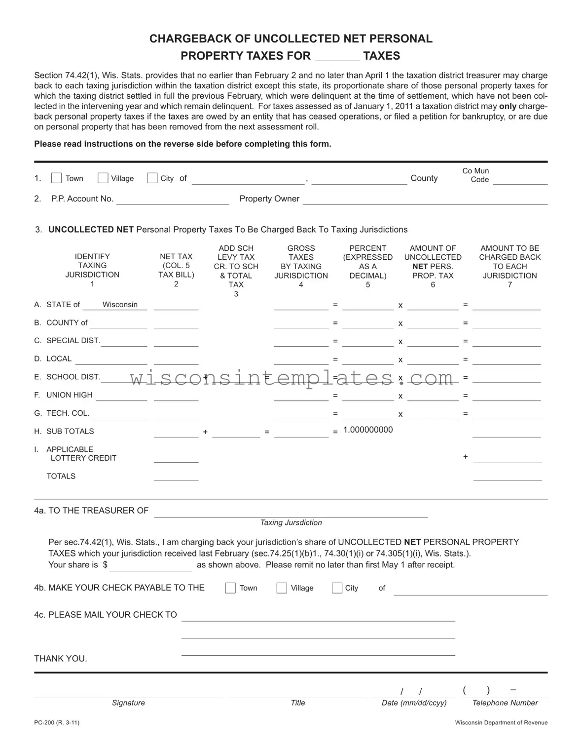 Fill Out Your Wisconsin Pc 200 Template