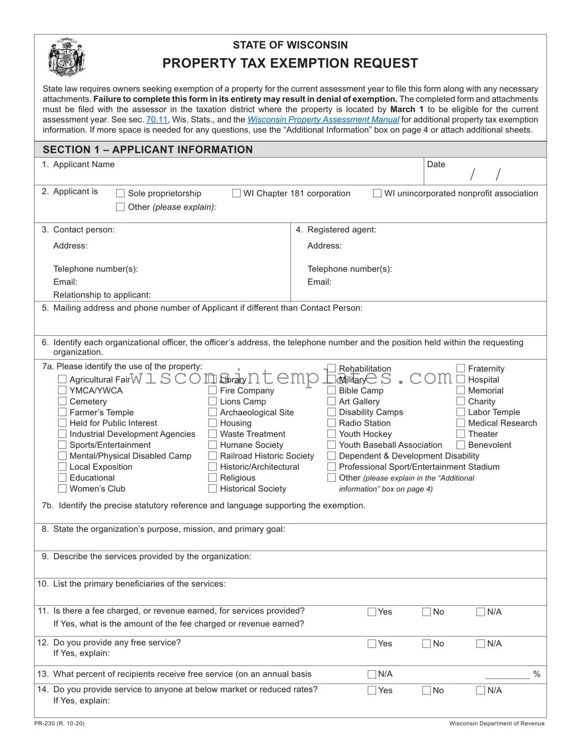 Fill Out Your Wisconsin Pr 230 Template