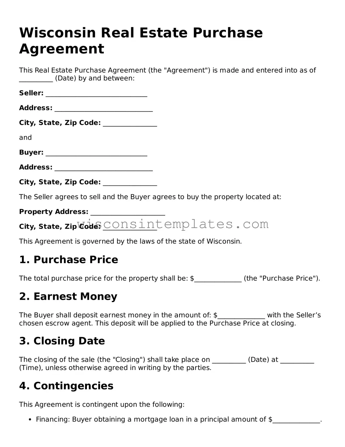 Legal Real Estate Purchase Agreement Form for Wisconsin State