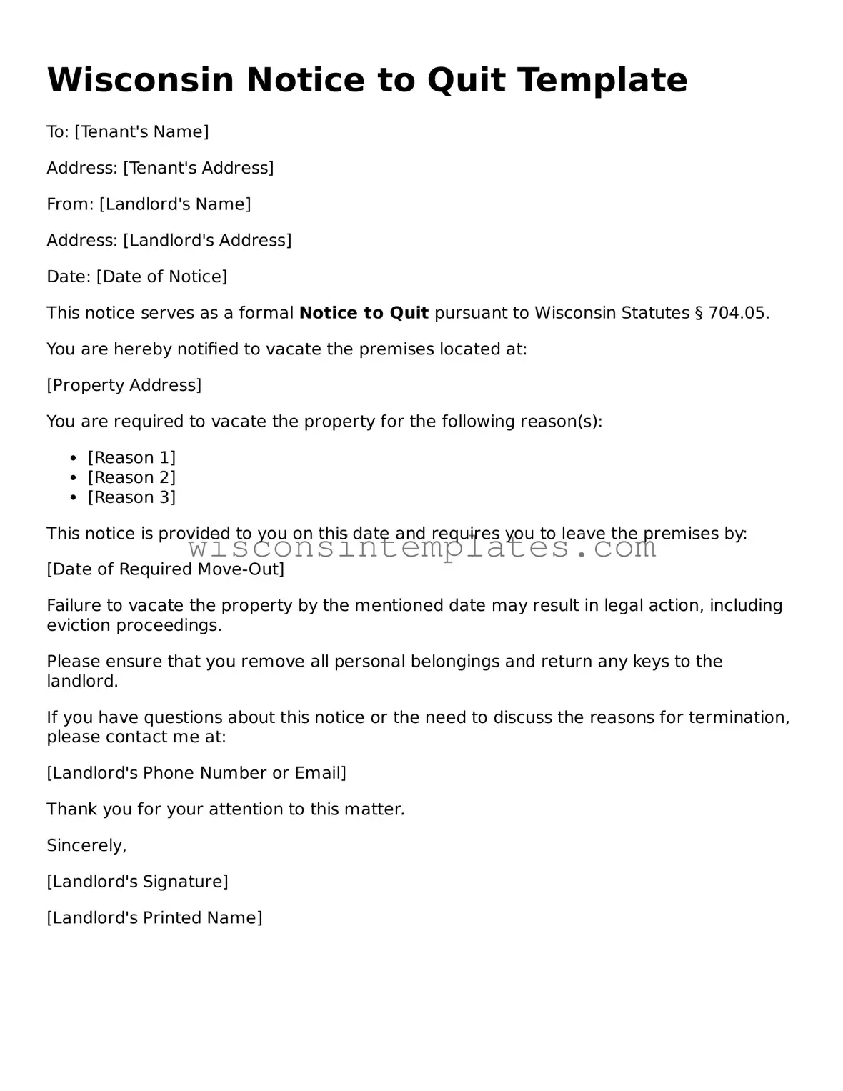 Legal Notice to Quit Form for Wisconsin State