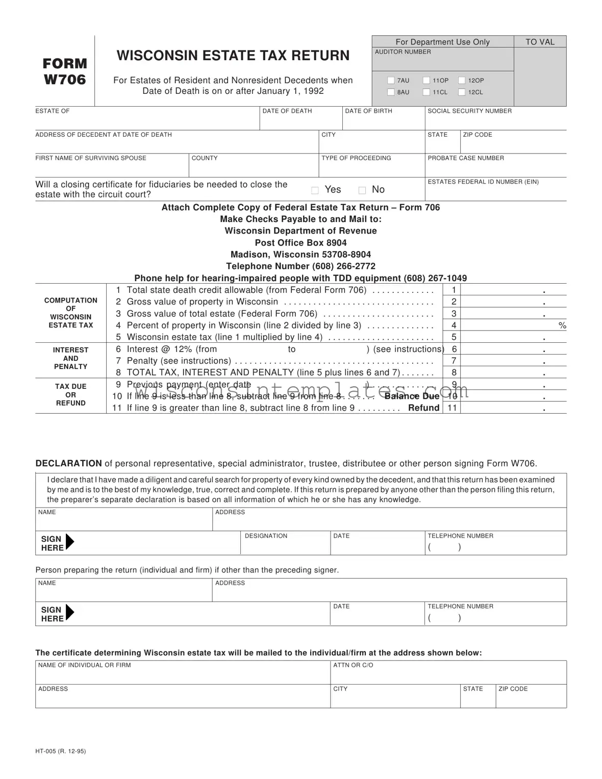 Fill Out Your Wisconsin W706 Template