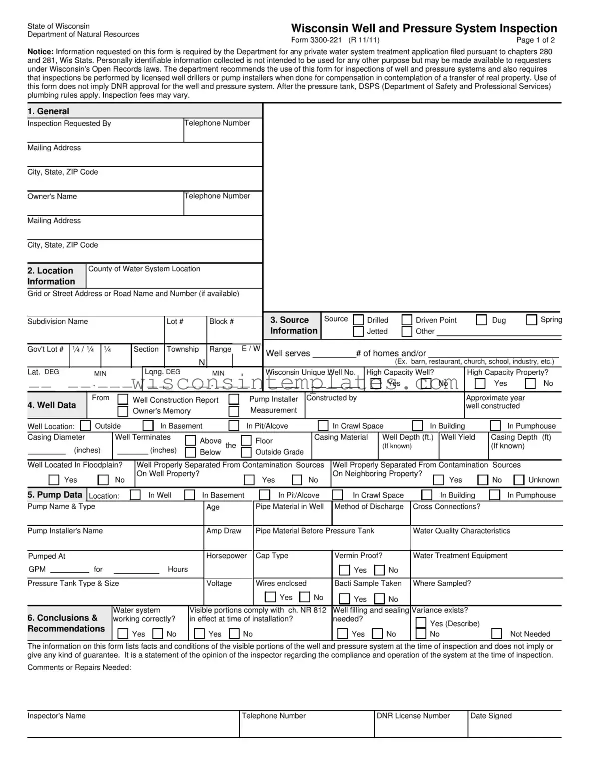 Fill Out Your Wisconsin Well Inspection Template