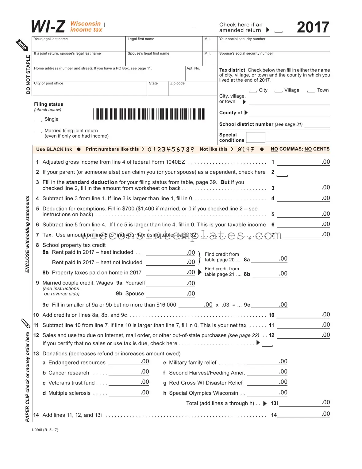 Fill Out Your Wisconsin Wi Z Template
