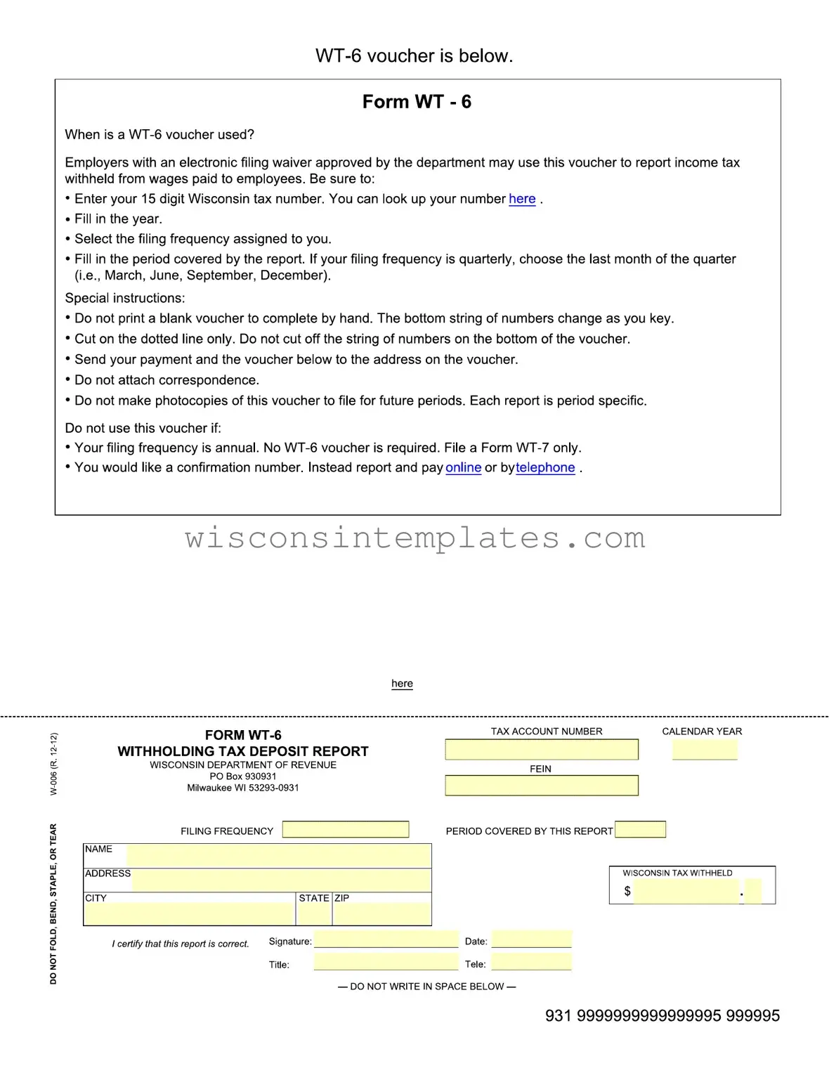 Fill Out Your Wisconsin Wt 6 Withholding Template