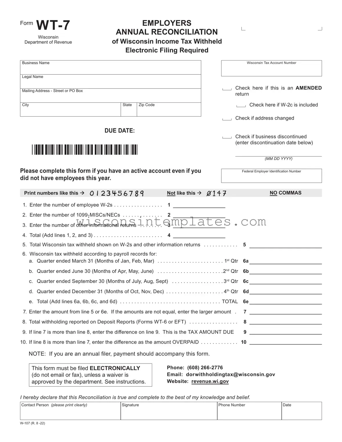 Fill Out Your Wisconsin Wt 7 Tax Template
